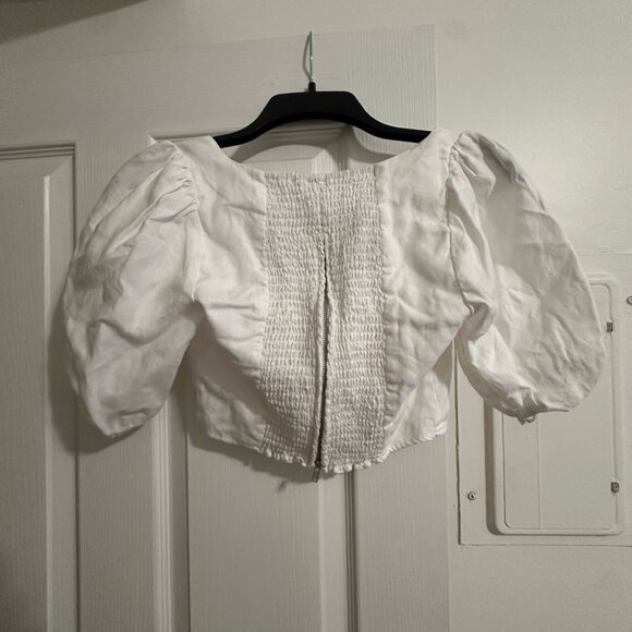 Reformation White Puff-Sleeve Cropped Blouse - Picture 2 of 5